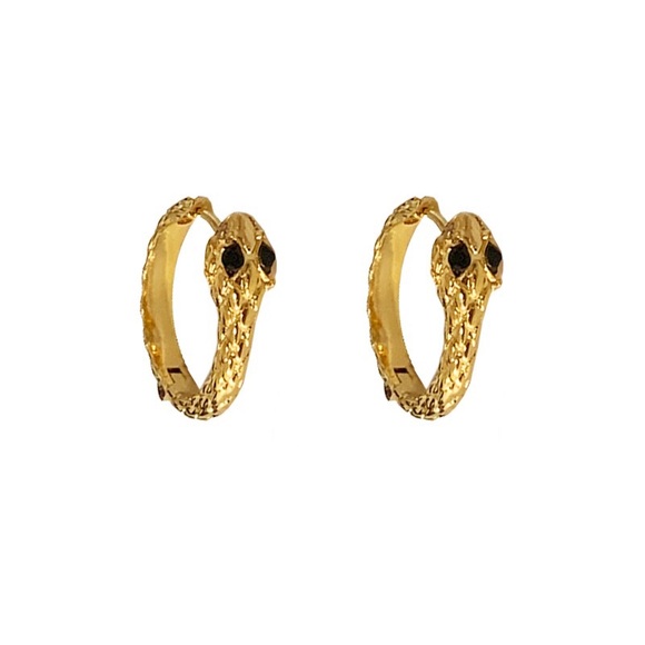 Gold Plated Brass Dainty Snake Mini Huggies Hoops - Picture 2 of 7